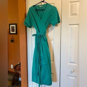 Teal Gap cotton/linen midi wrap dress